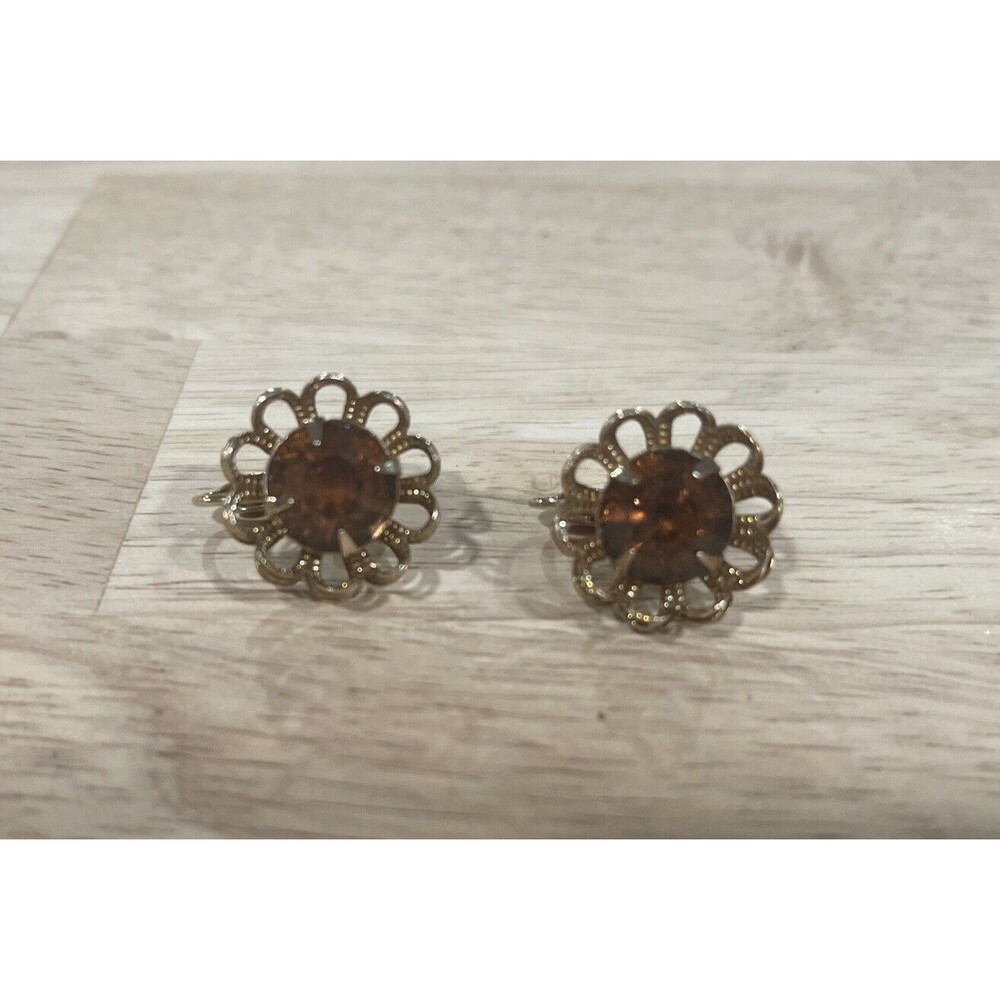 VTG Sarah Coventry Rootbeer Glass Layered Earrings 60s Grannycore Grannychic